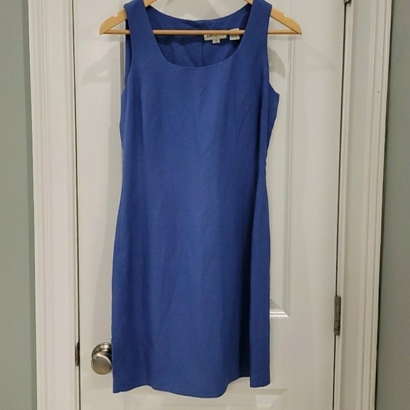Ann Taylor Blue Linen Scoop Neckline Button Back Sleeveless Dress - Size 4 - Picture 3 of 5